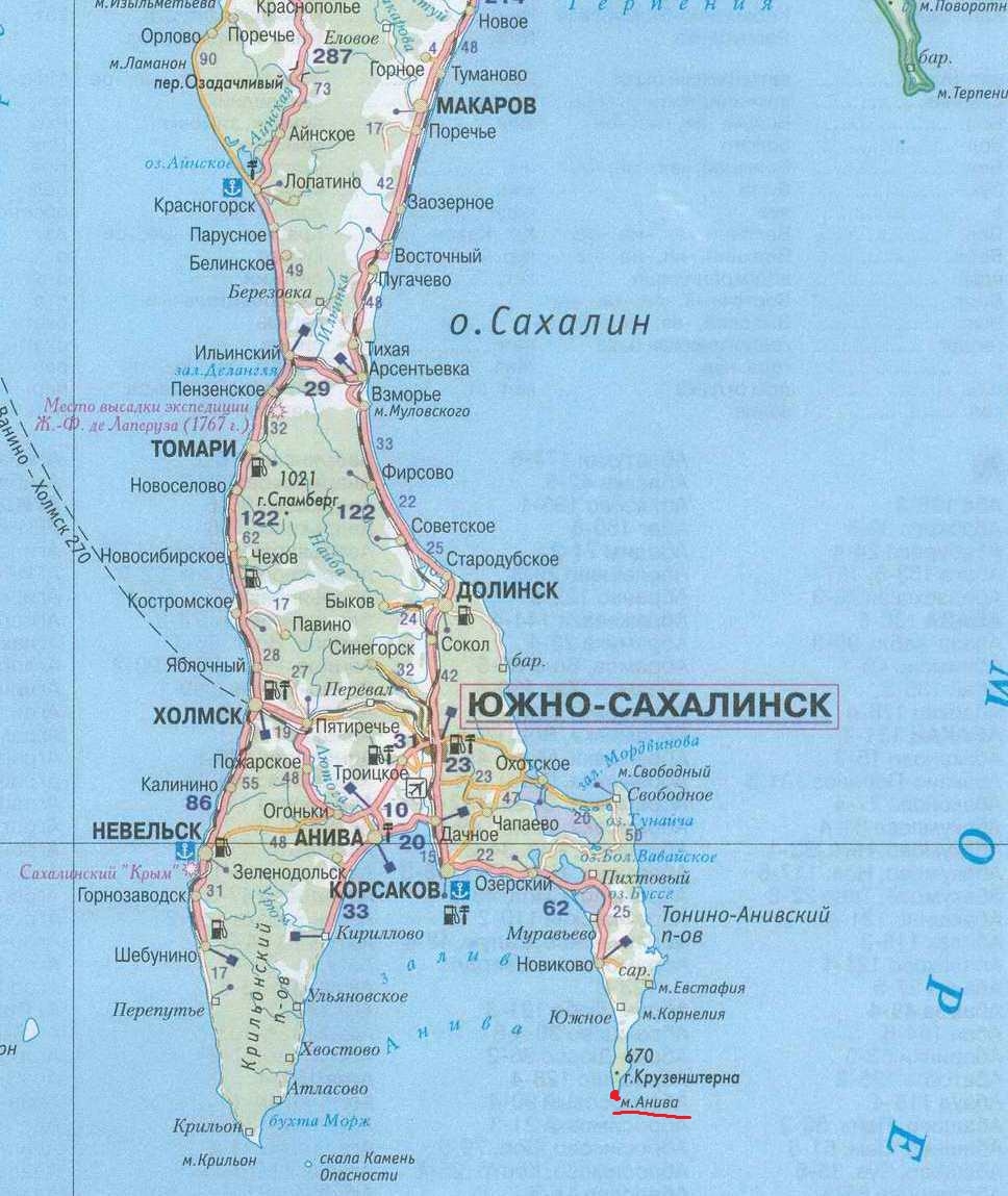 Подробная карта Сахалинской области с островами